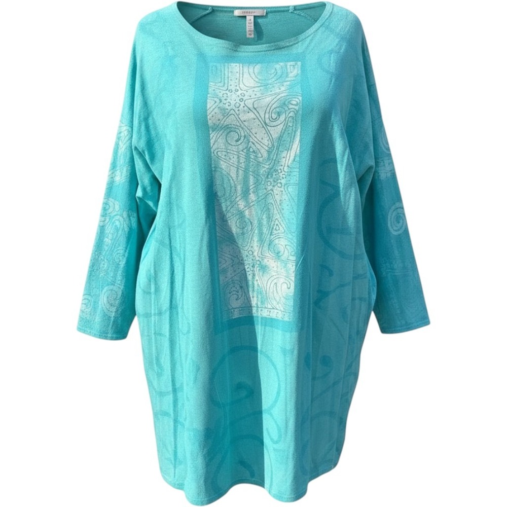 Modeso Tunic Top Women 2X Turquoise Starfish Graphic Oversized Coastal Boho